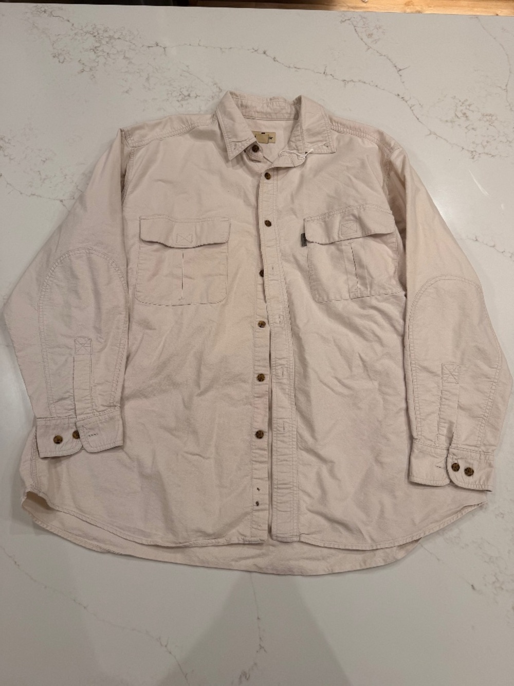Woolrich Men’s 2XL Beige Utility Work Shirt Button Front Long Sleeve Outdoor Cot